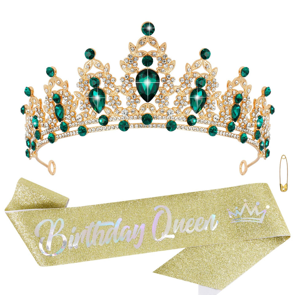 Atoden front view green tiara showing balanced fit and sparkle