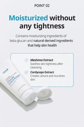 A.T.O.M.Y ingredient label with Meshima and Cordyceps highlighting natural extracts