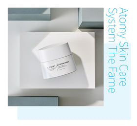 ATOMY cream on bathroom counter in routine setting showing daily-use convenience benefit