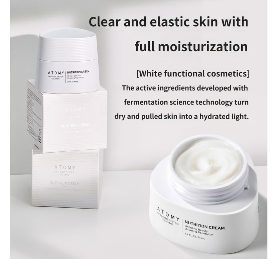 ATOMY close-up cream texture swatch showing smooth spreadability and quick absorption benefit