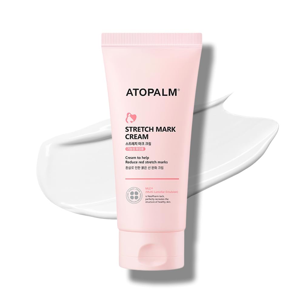 ATOPALM front packaging of maternity stretch mark cream showing volume and design benefits