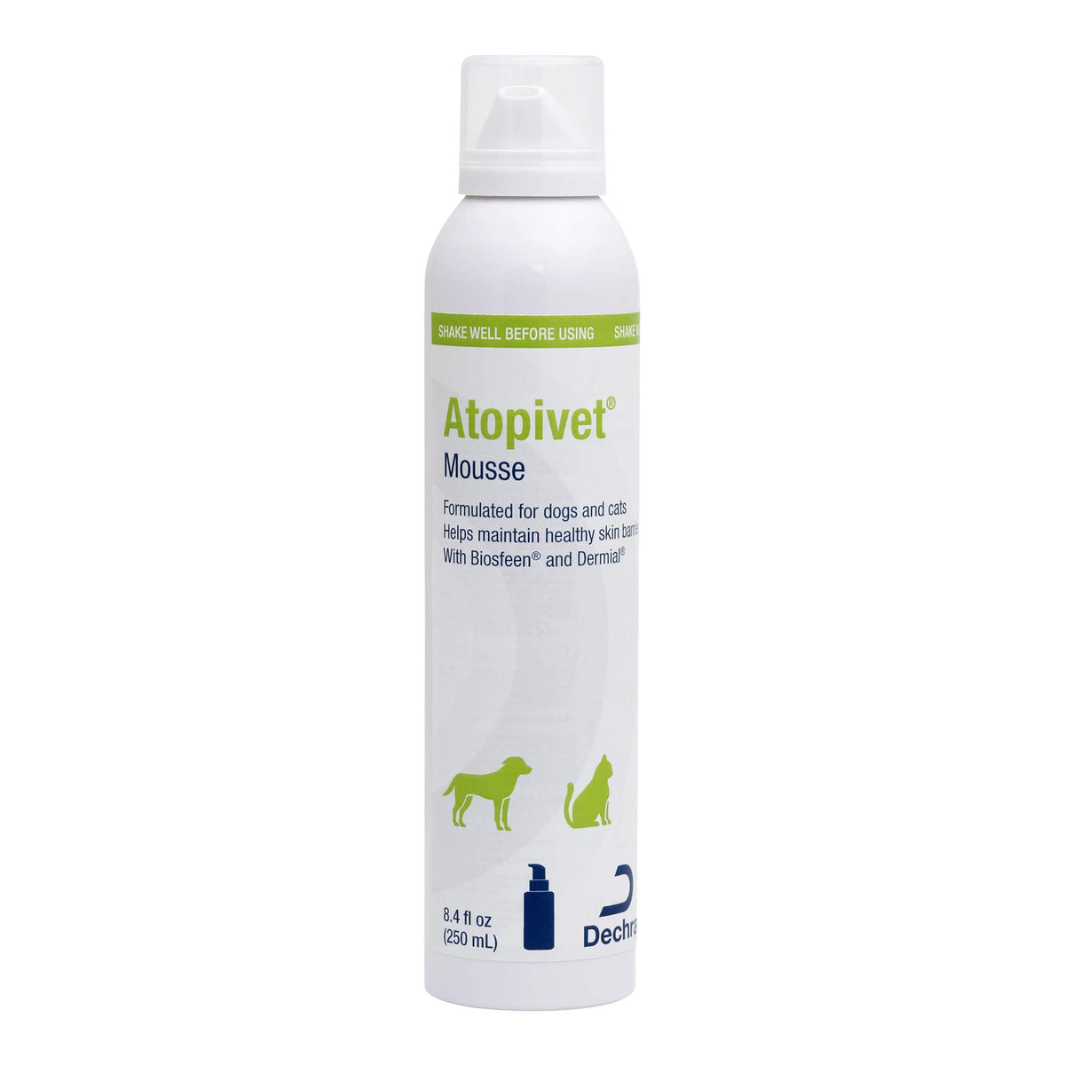 Atopivet bottle front packaging showing mousse label and fast hydration benefit