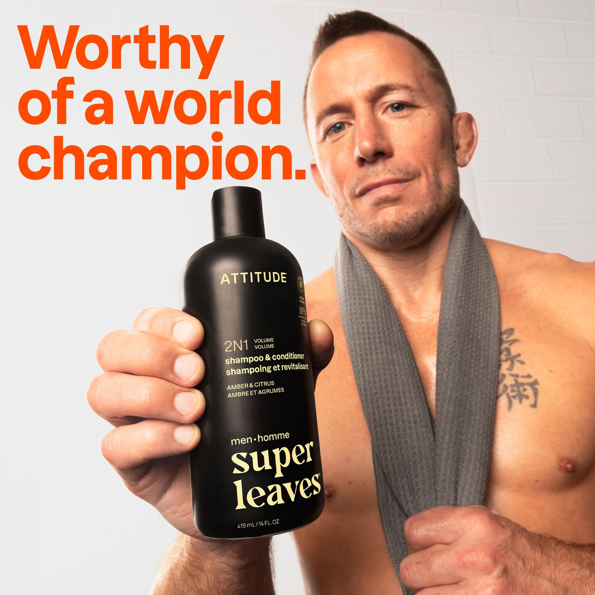 ATTITUDE amber and citrus formula pouring from bottle highlighting scent and rich lather