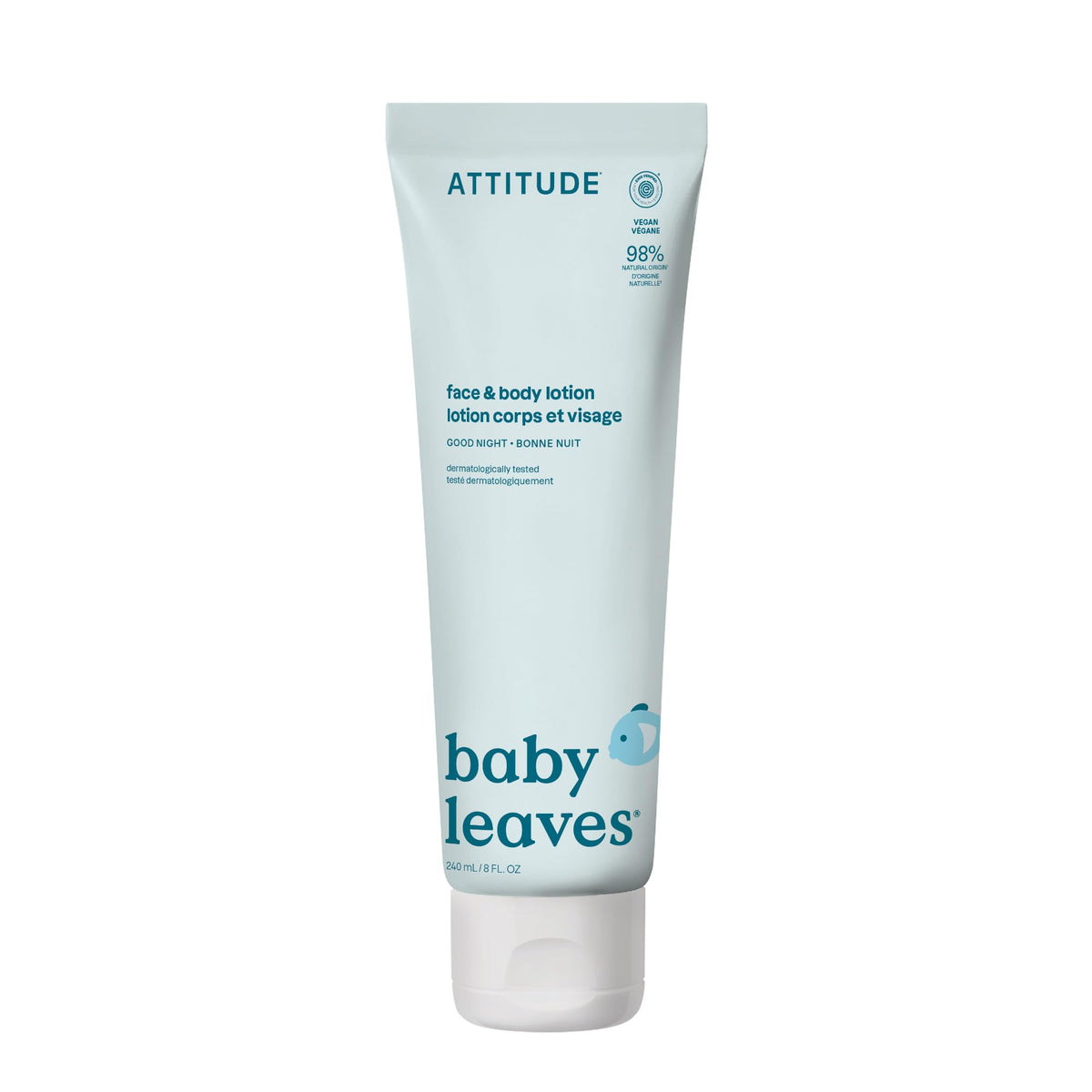 ATTITUDE baby lotion front packaging showing label and 8 fl oz for reassurance