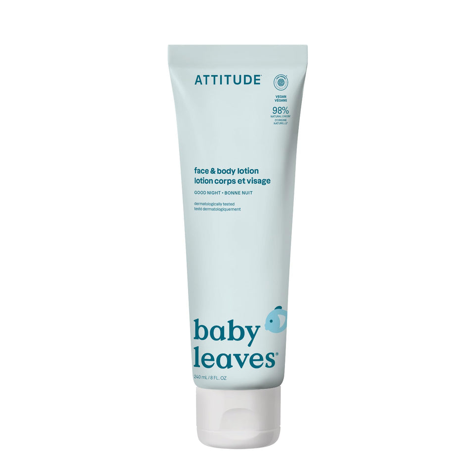 ATTITUDE baby lotion front packaging showing label and 8 fl oz for reassurance