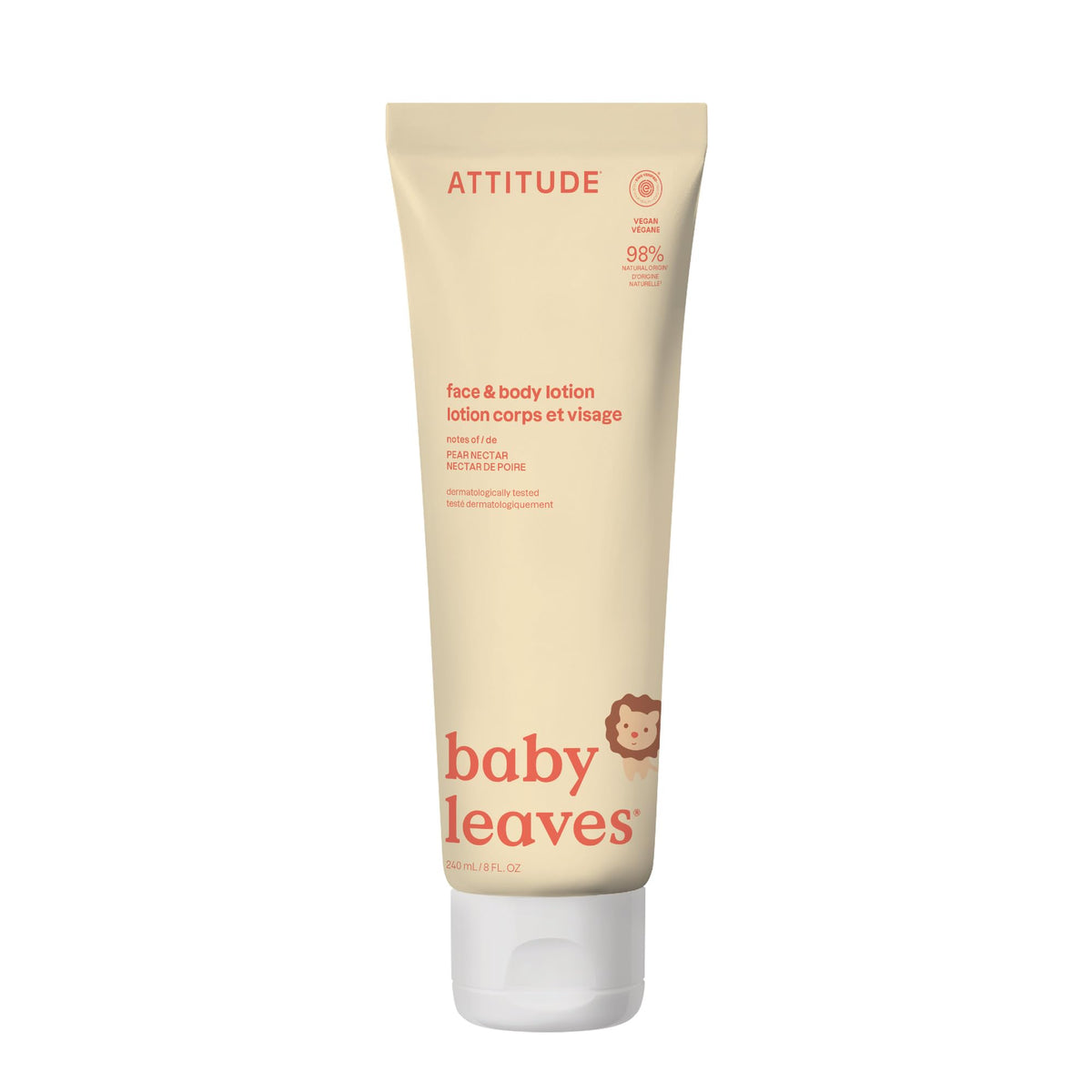 ATTITUDE baby lotion front packaging showing label and pear nectar scent benefit hydration