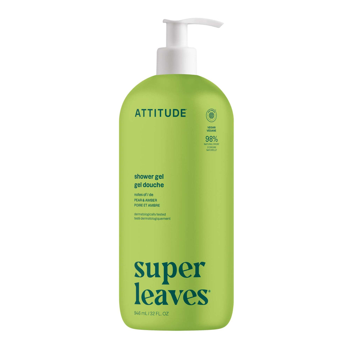 ATTITUDE front bottle shot showing pear amber label and volume benefit