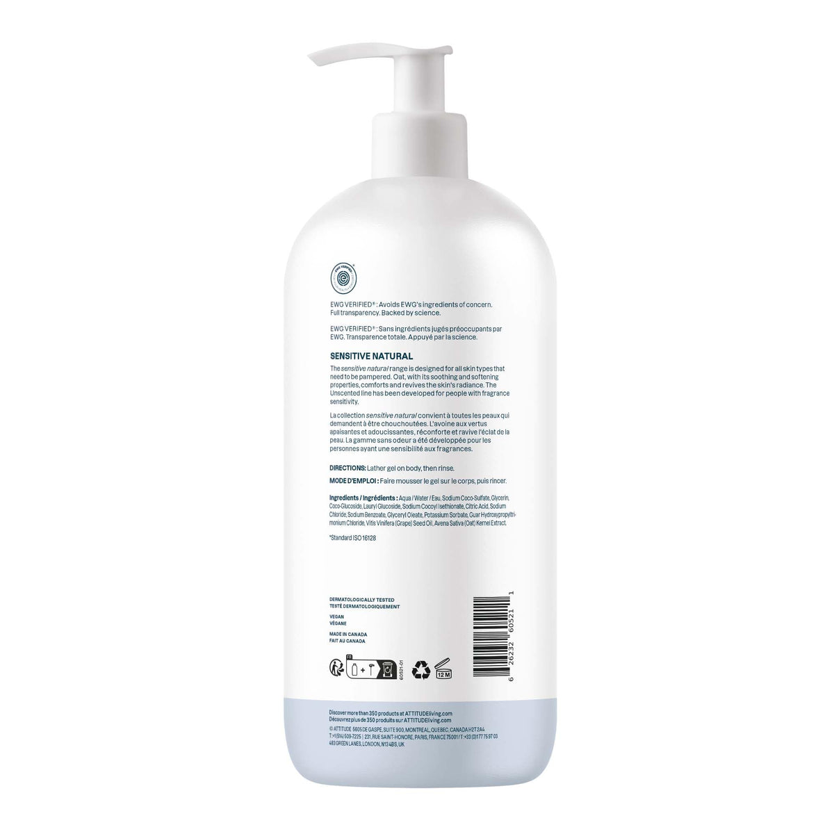 ATTITUDE recyclable bottle back label showing eco-friendly packaging benefit