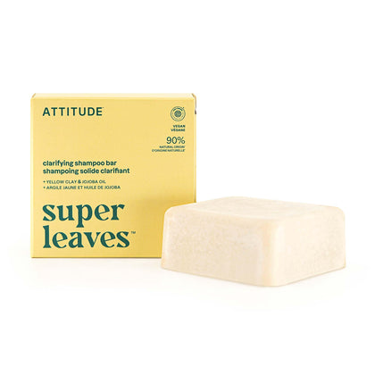 ATTITUDE front packaging of clarifying shampoo bar showing clean design and benefits