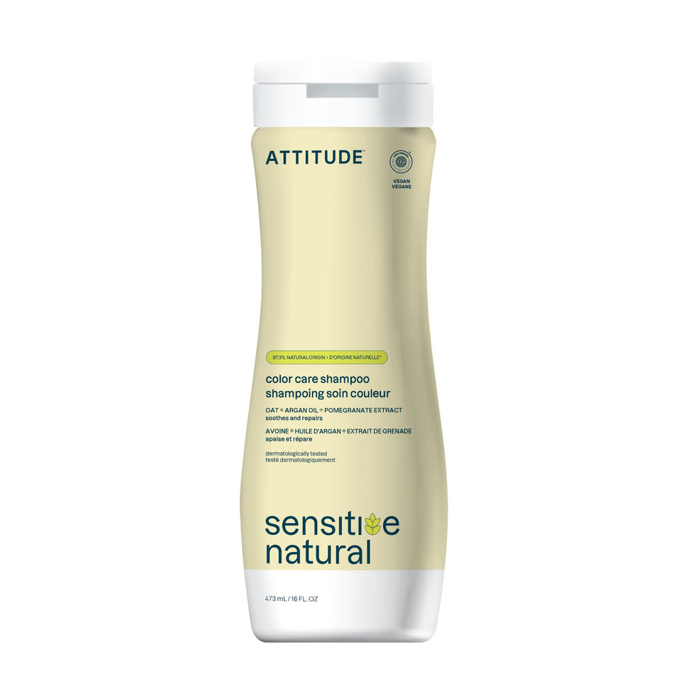 BIO SPECTRA ATTITUDE front bottle of Color Care shampoo showing packaging and benefit of gentle color protection
