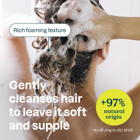 Attitude shampoo lather close-up demonstrating light creamy foam and soothing cleansing benefit