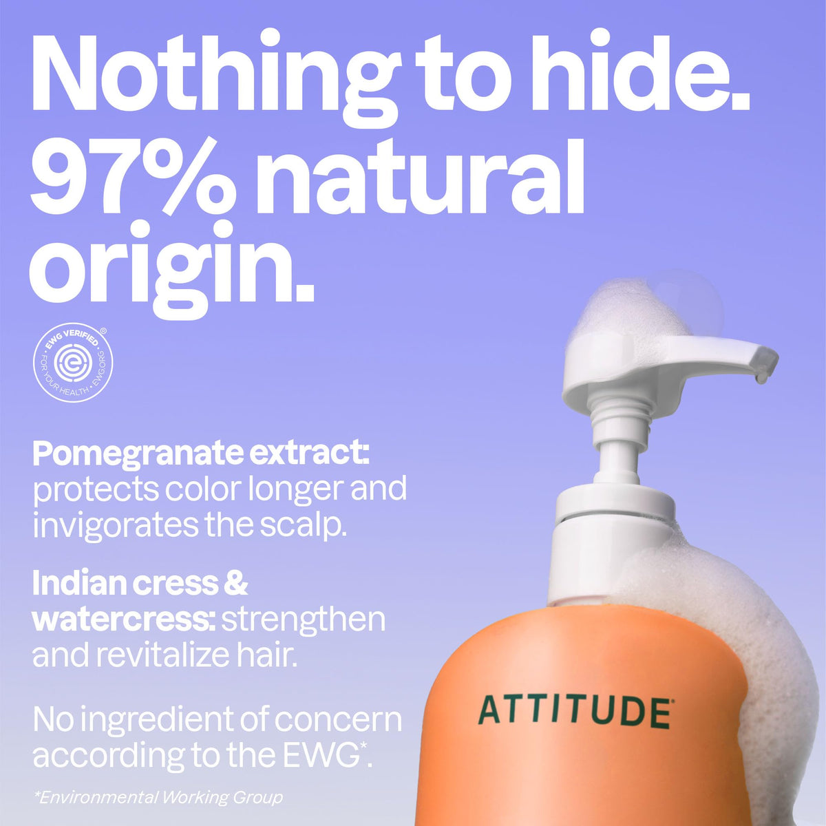 ATTITUDE pump dispensing shampoo foam for gentle cleansing benefit