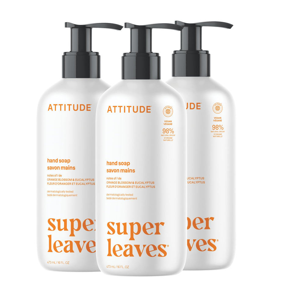 ATTITUDE front bottle showing orange blossom eucalyptus scent and clean formula benefit