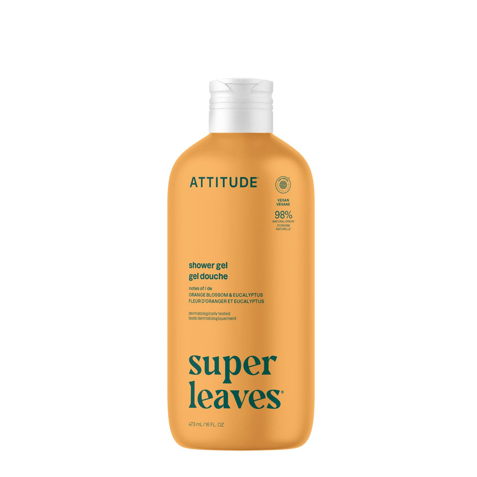ATTITUDE front bottle showing orange blossom eucalyptus scent and clean benefit