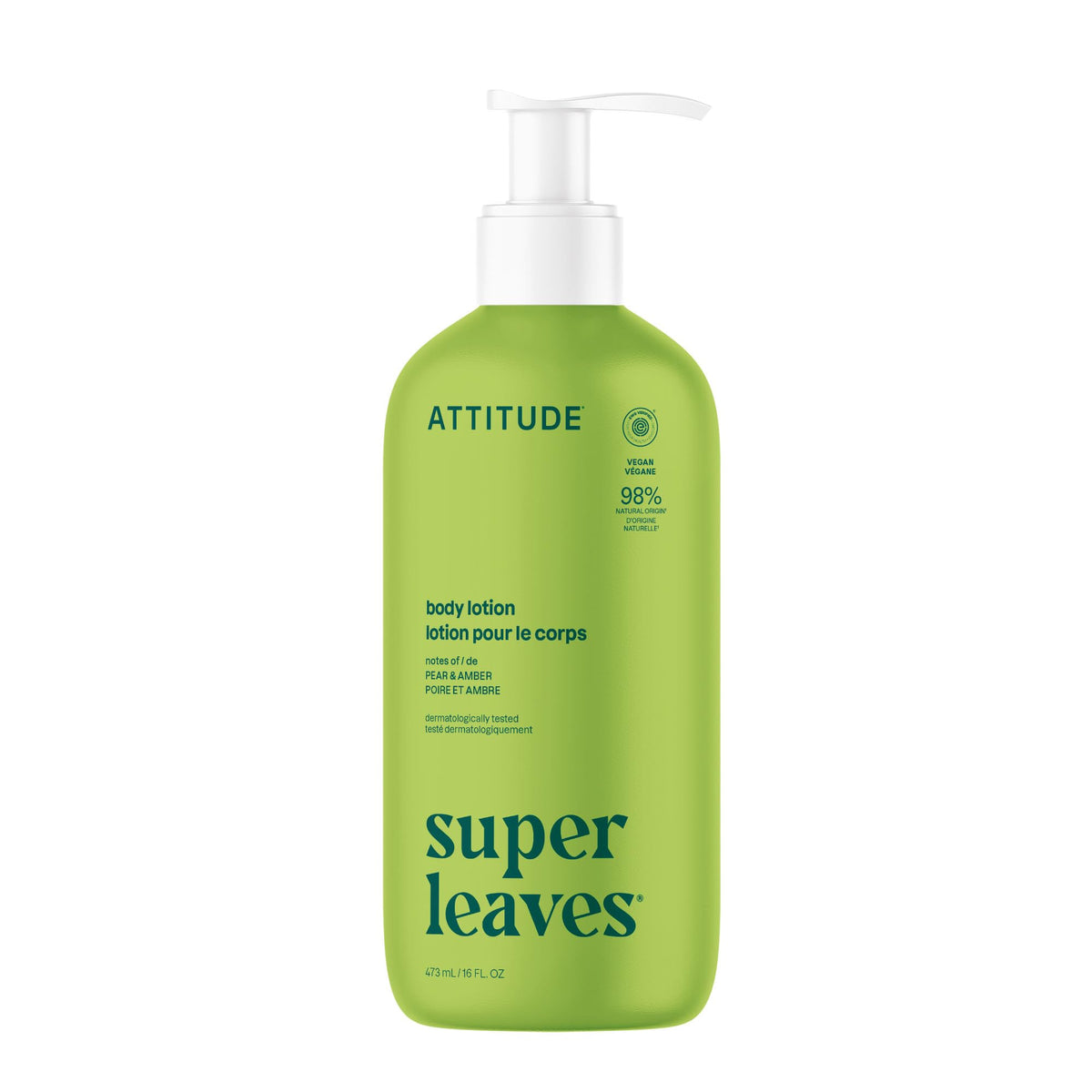 ATTITUDE front bottle showing pear and amber scent and clean formula benefit