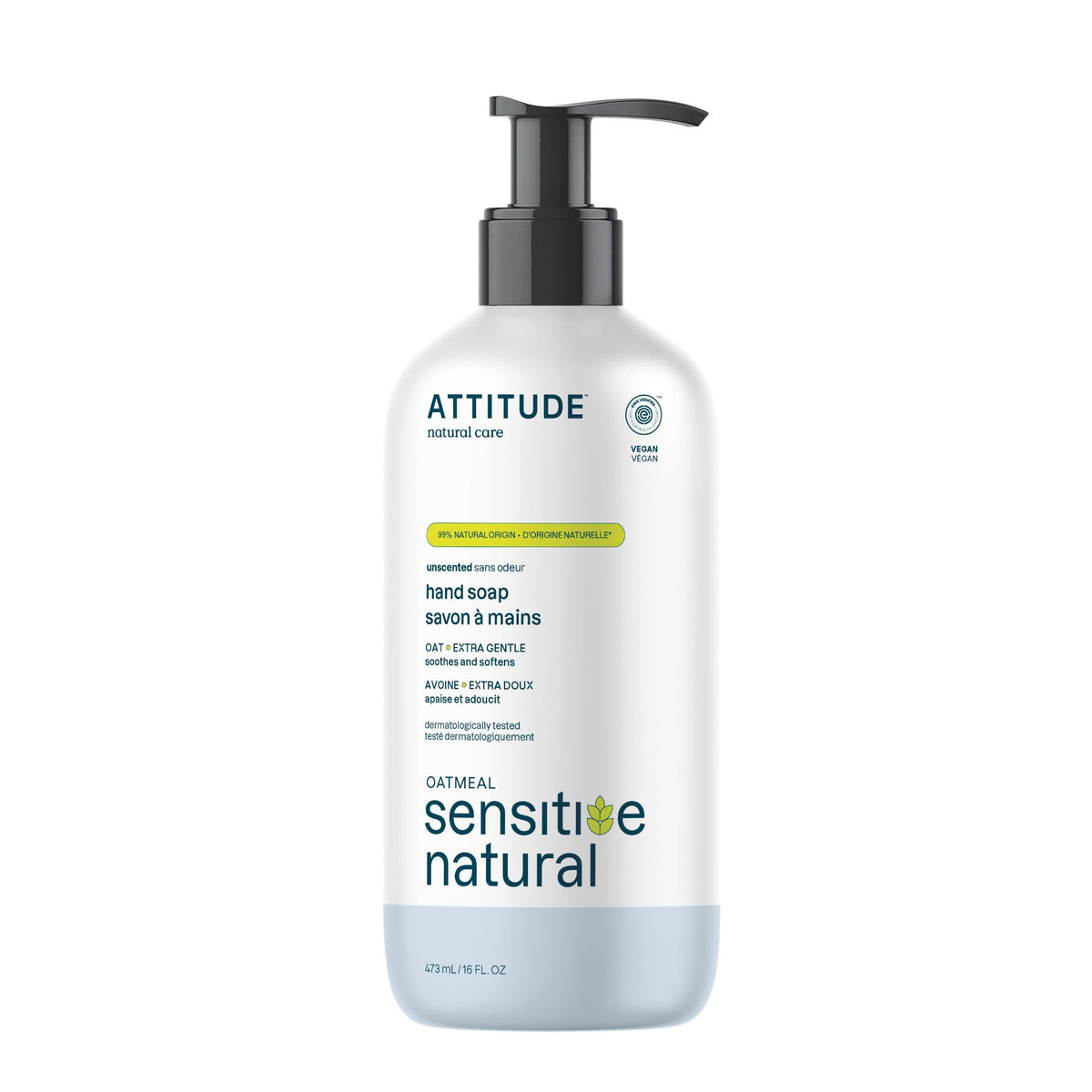 ATTITUDE front label on 16 fl oz bottle showing clean ingredients