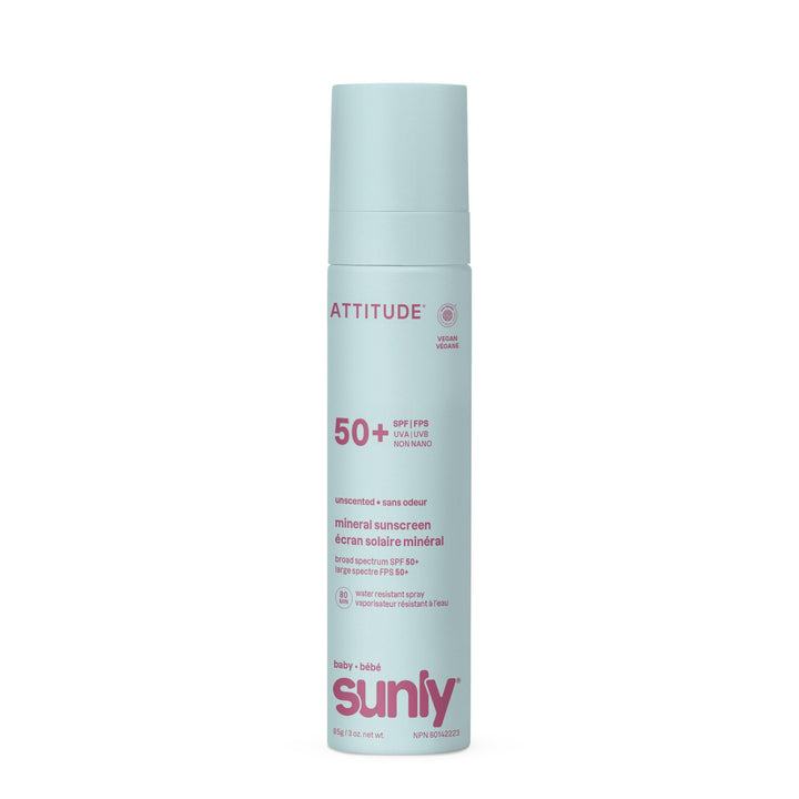 ATTITUDE front packaging 3oz shows SPF 50 and clean formulation benefit