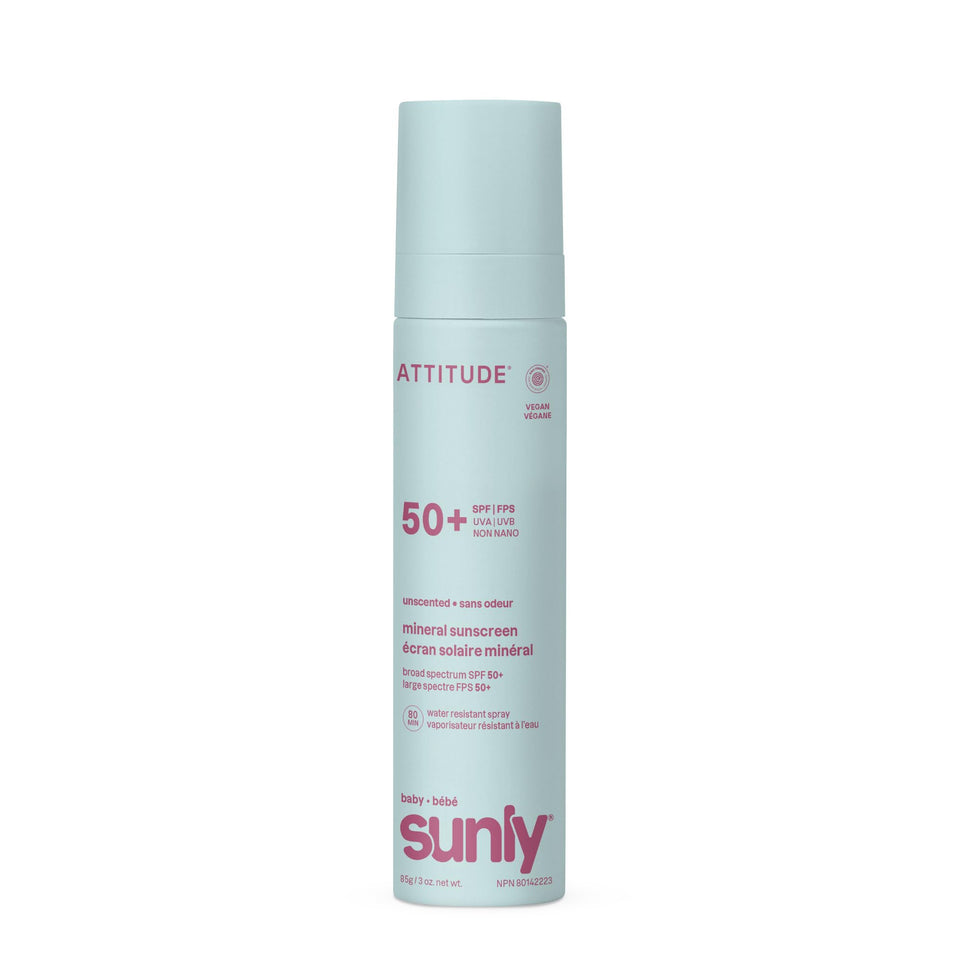 ATTITUDE front packaging 3oz shows SPF 50 and clean formulation benefit