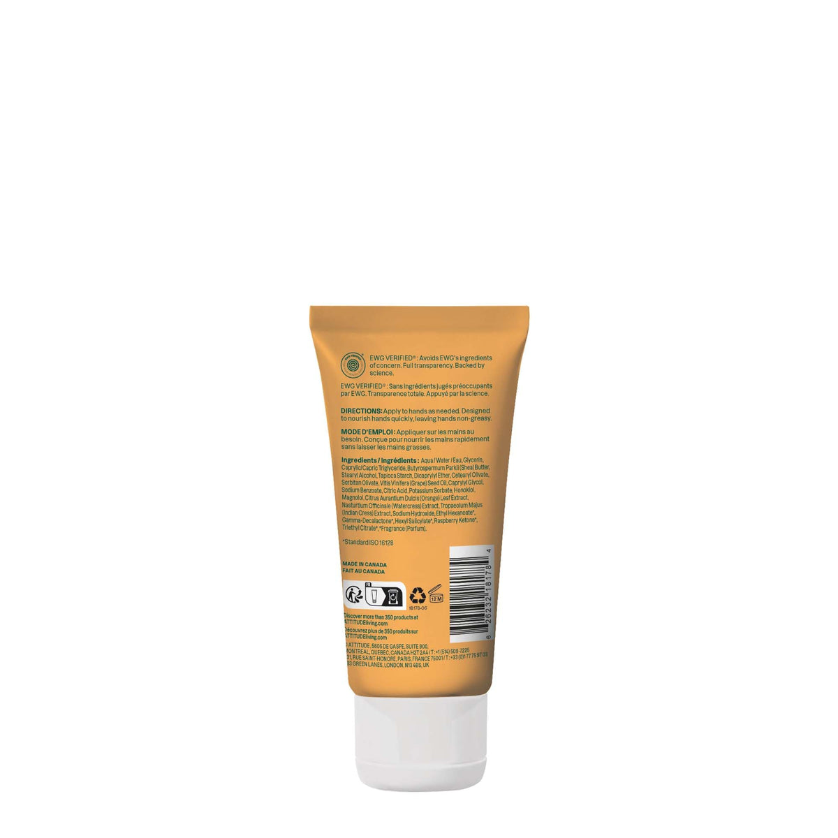 ATTITUDE hand cream with orange blossom and eucalyptus botanicals emphasizing natural scent benefit