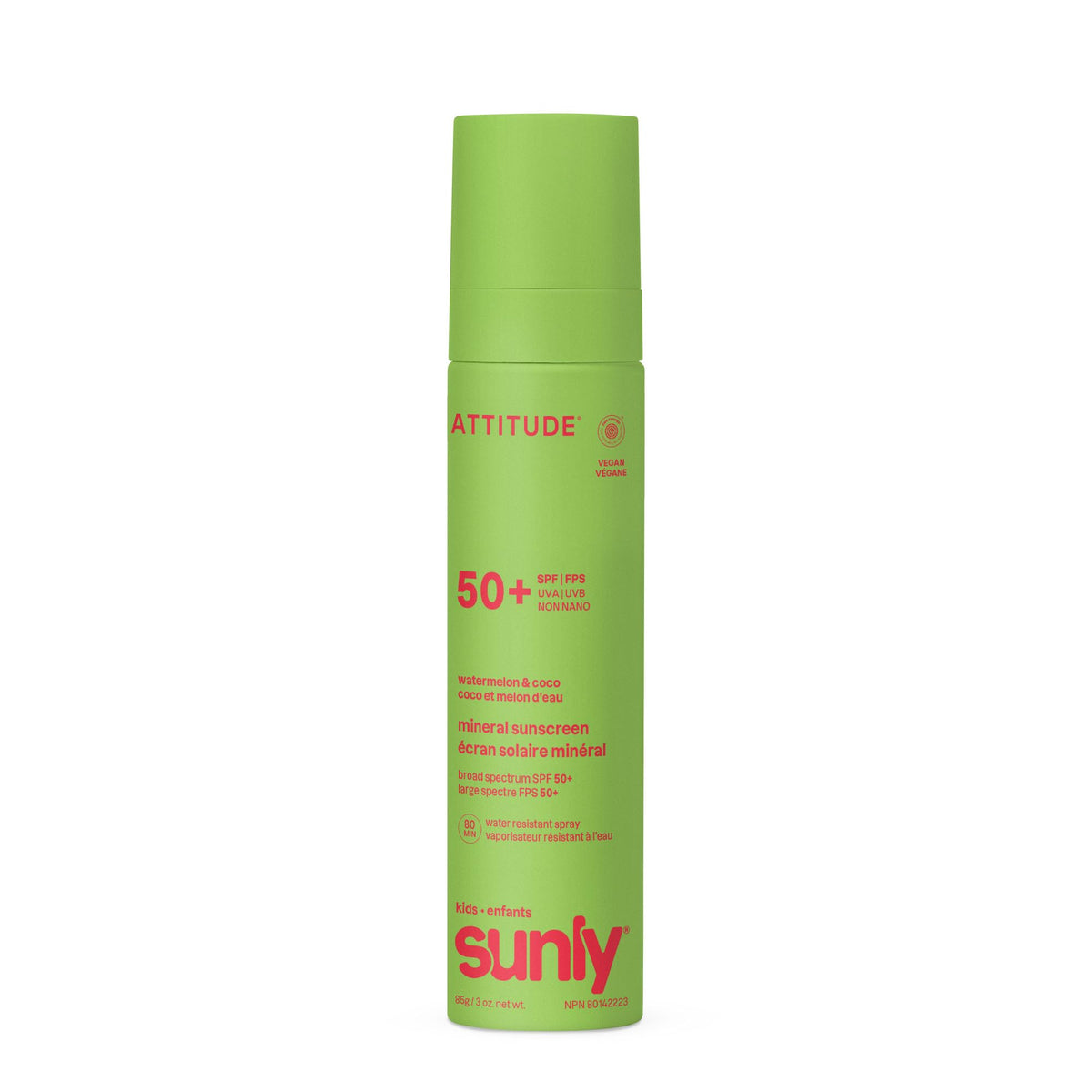 ATTITUDE front packaging showing SPF 50 and child-friendly design for protection