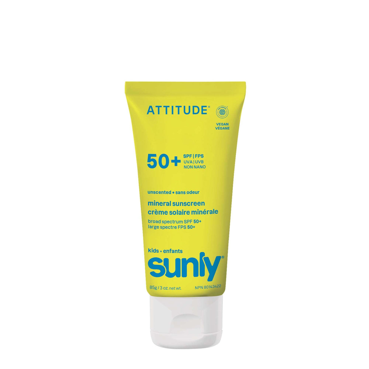 ATTITUDE tube front view showing SPF 50 and clean ingredient benefit