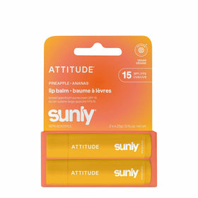 ATTITUDE lip balm duo front packaging showing two pineapple sticks and benefits