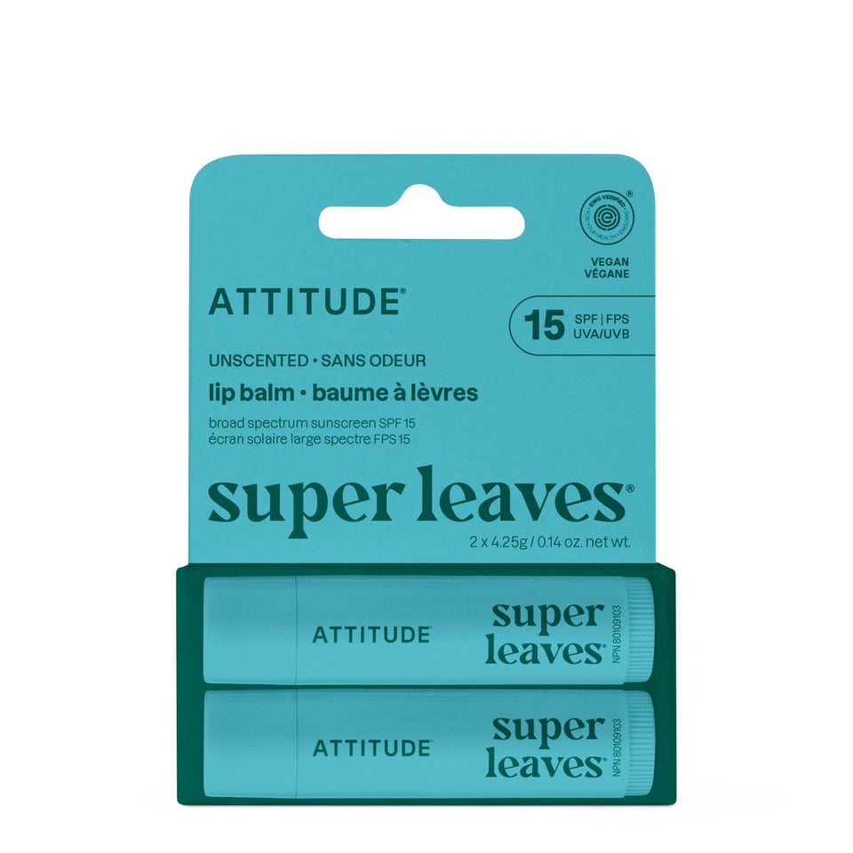 ATTITUDE lip balm duo front packaging showing two sticks and benefits