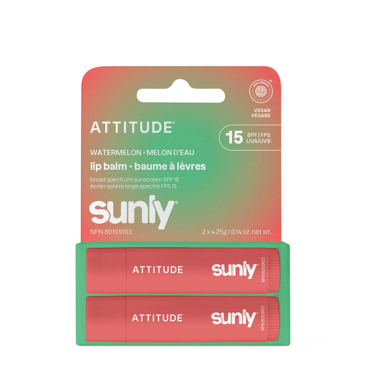 ATTITUDE lip balm duo front view showing two tubes and benefits