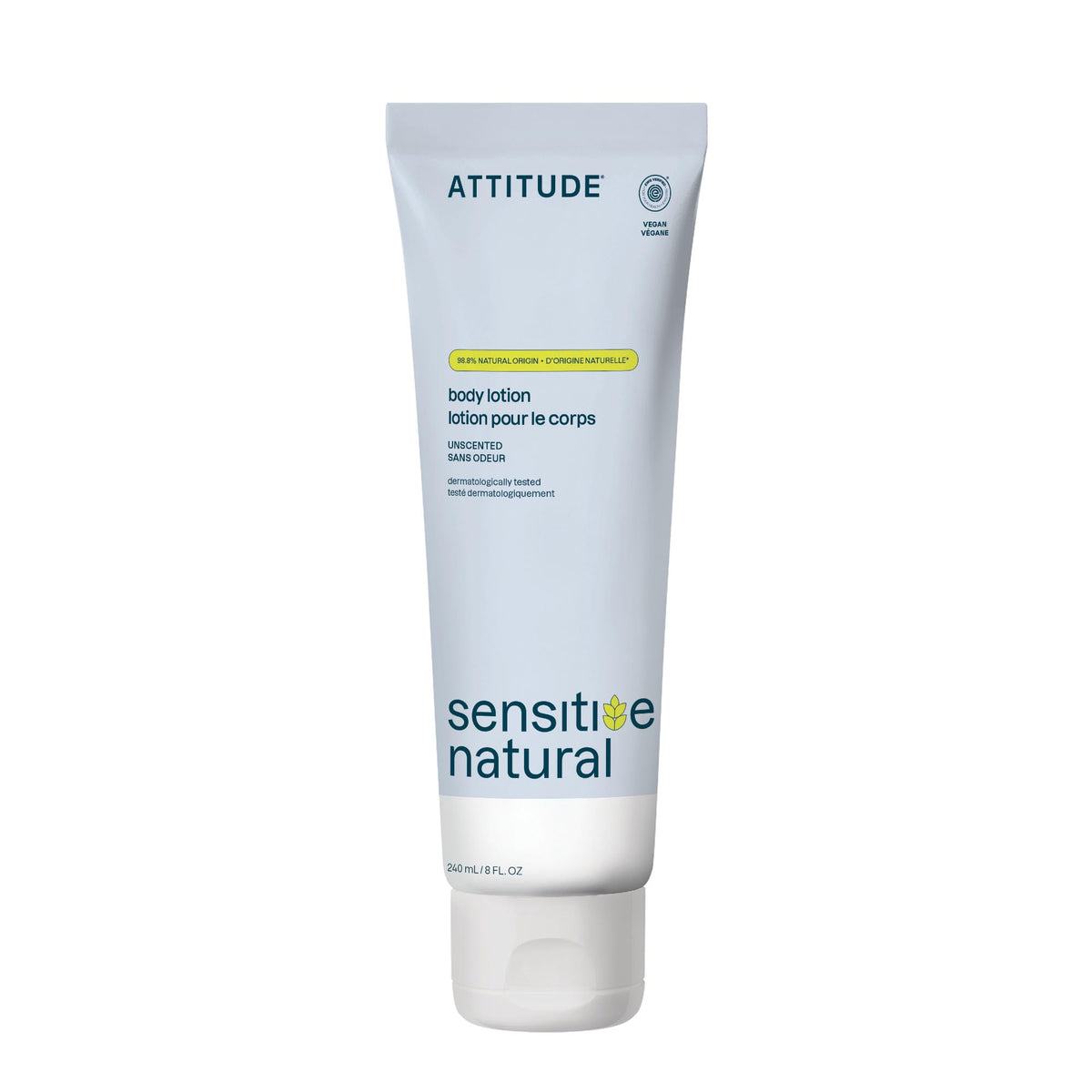 ATTITUDE front tube view showing unscented formula and clean packaging benefits