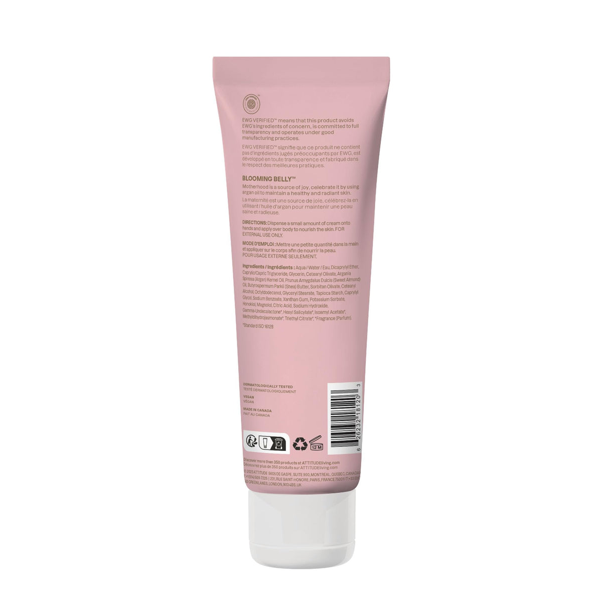 Attitude lifestyle scene with expectant mom using cream offering soothing ritual benefit