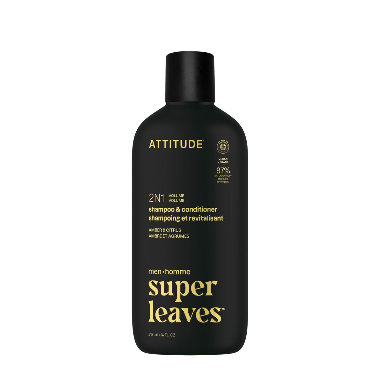 ATTITUDE front bottle showing amber citrus label and volumizing benefit