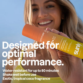 ATTITUDE applying lotion to arm highlighting broad body protection and lightweight feel