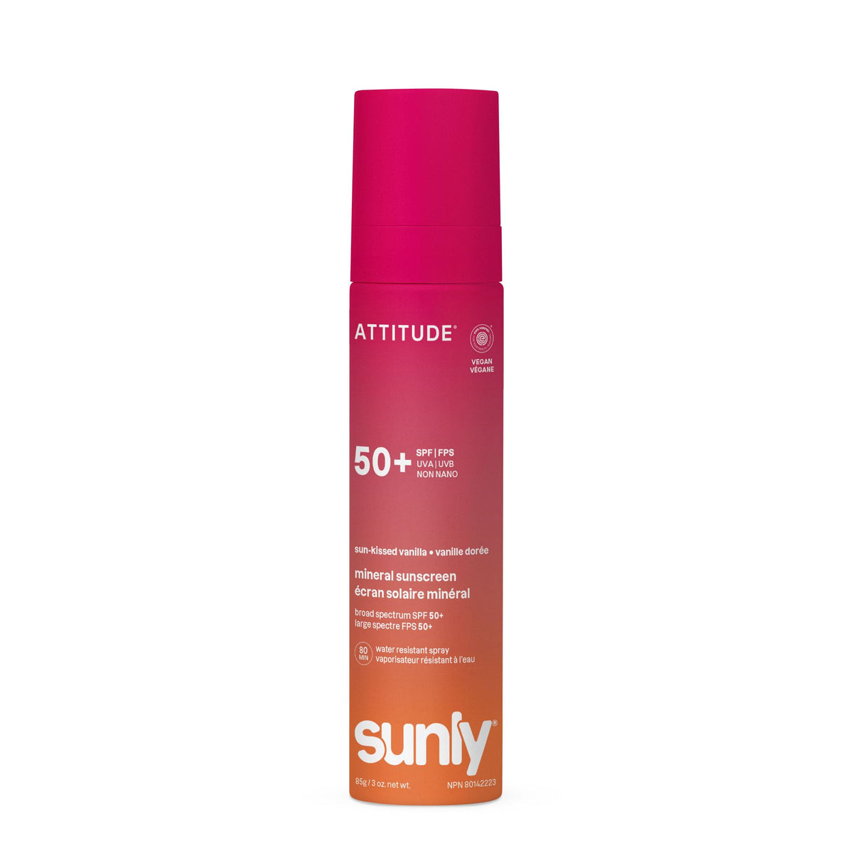 ATTITUDE front packaging showing SPF 50 and clean formulation benefit