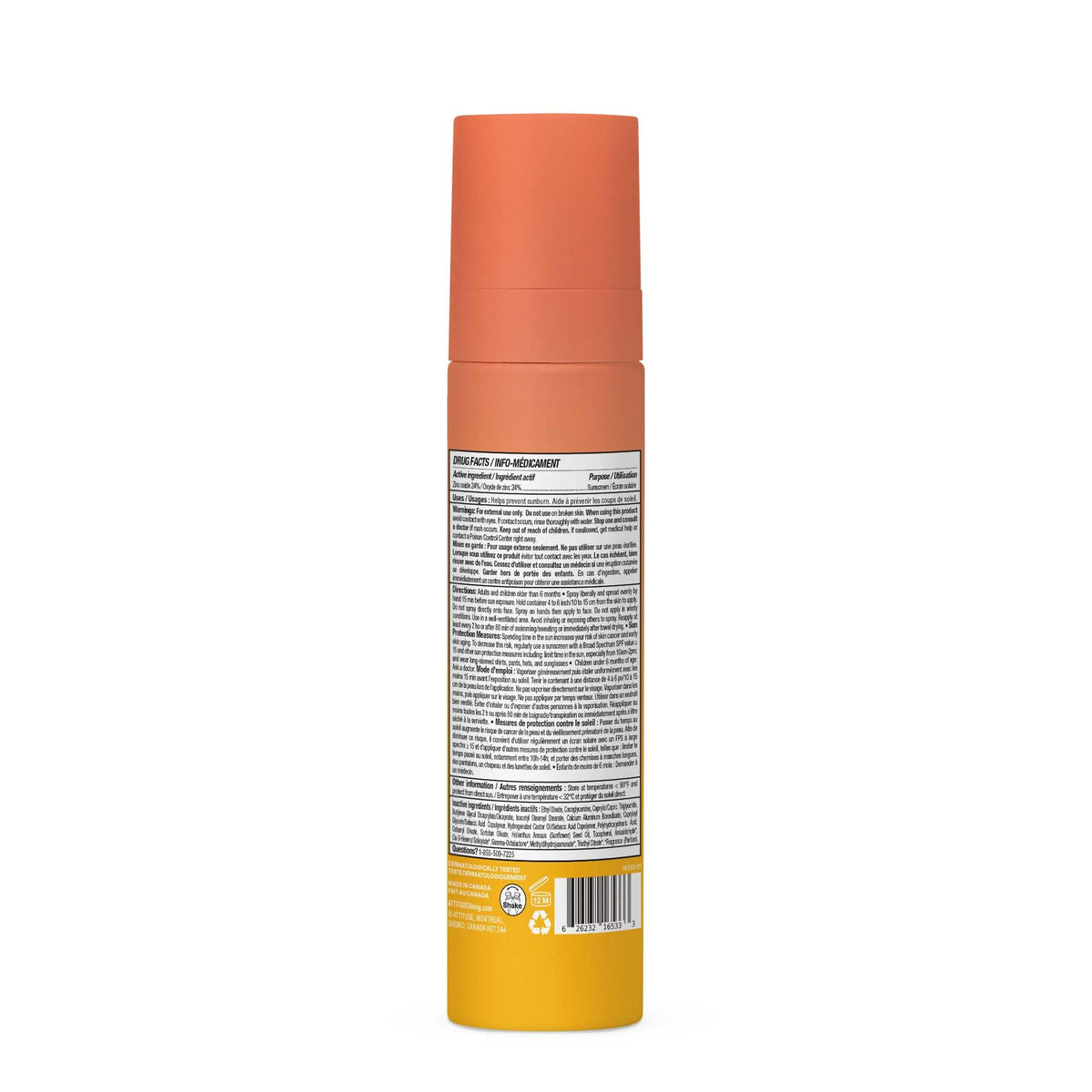 ATTITUDE back of packaging with directions, shake-well note, and ingredient details