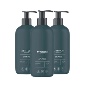 ATTITUDE front packaging showing pine and sage scent and recyclable bottle benefit
