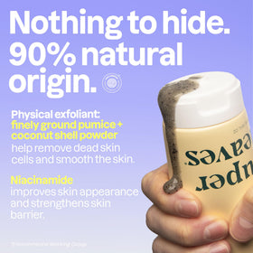 ATTITUDE coconut shell powder scoop highlighting natural exfoliant and gentle removal
