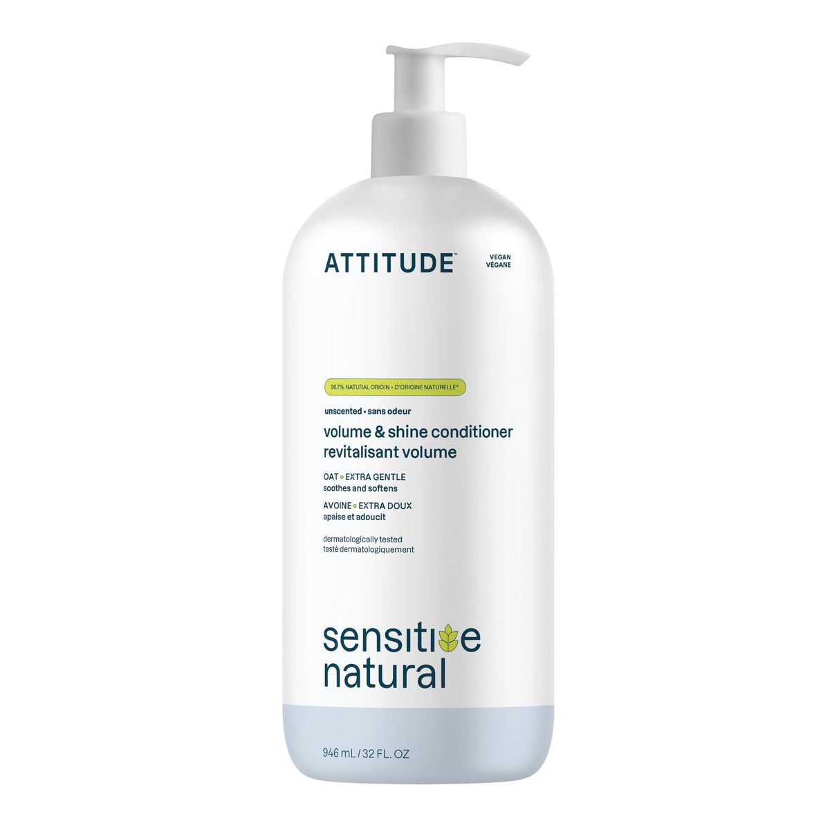 ATTITUDE bottle front label showing unscented formula and benefits