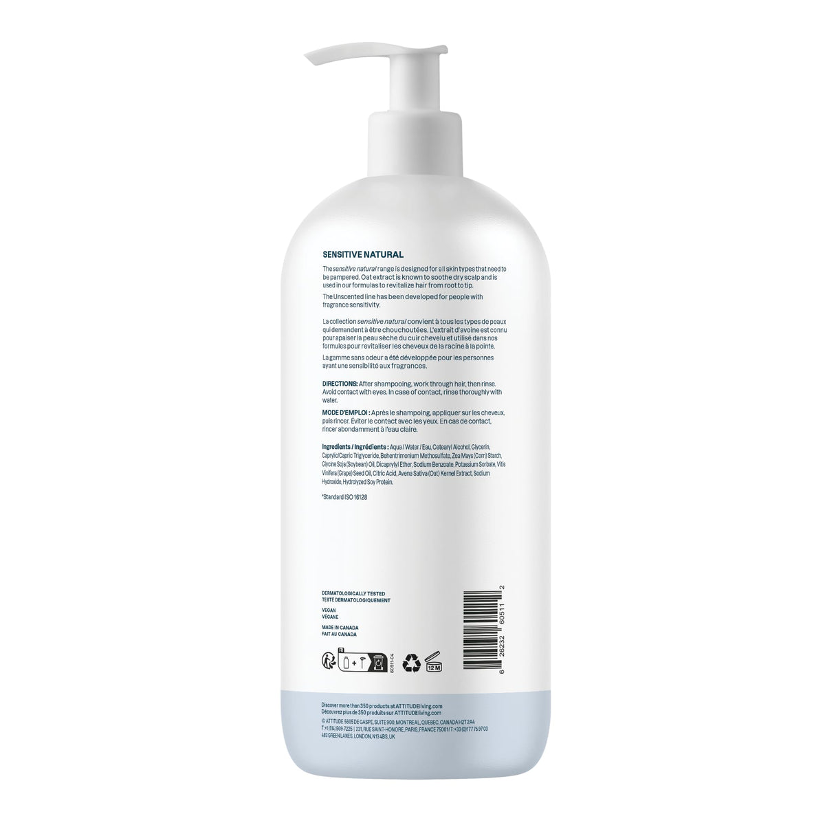 ATTITUDE conditioner on bathroom shelf in minimalist setting promoting clean routine