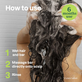 ATTITUDE shampoo bar in shower showing easy application and water savings