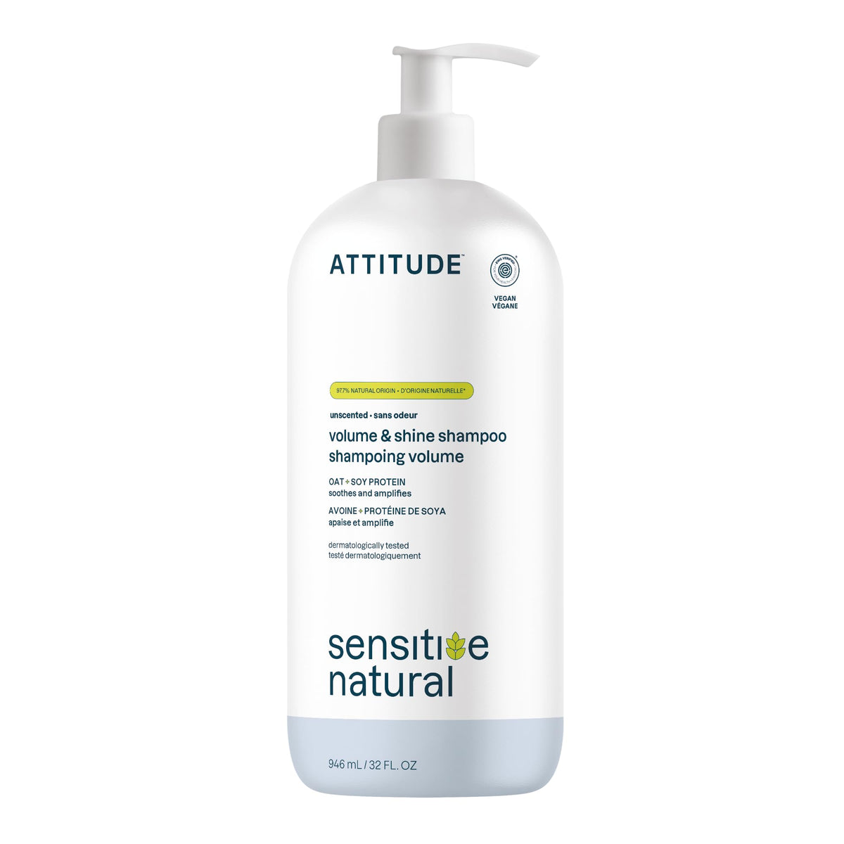 BIO SPECTRA ATTITUDE front bottle view showing unscented shampoo benefits