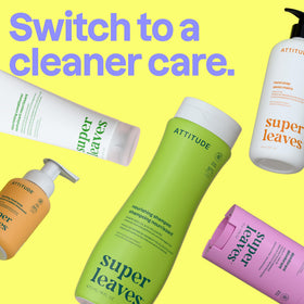 ATTITUDE shampoo on bathroom shelf staged to show everyday unscented routine benefit