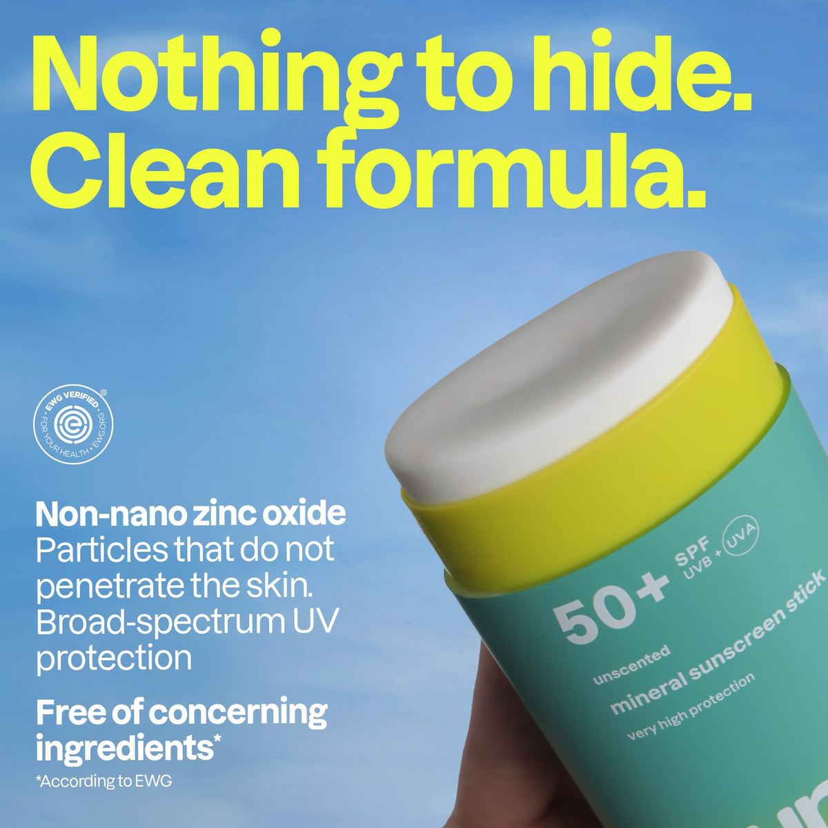 ATTITUDE sunscreen stick in hand for size and travel-friendly scale