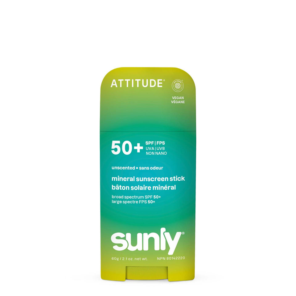 ATTITUDE sunscreen stick front packaging shows SPF 50 protection