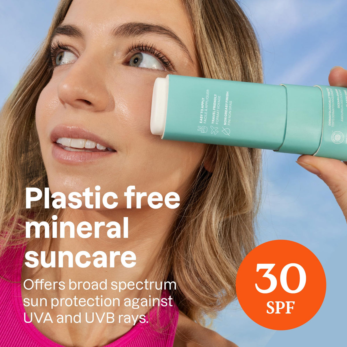 ATTITUDE sunscreen stick open showing solid zinc-oxide texture for easy glide