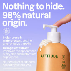 ATTITUDE creamy lotion swatch in palm demonstrating fast-absorbing, lightweight texture