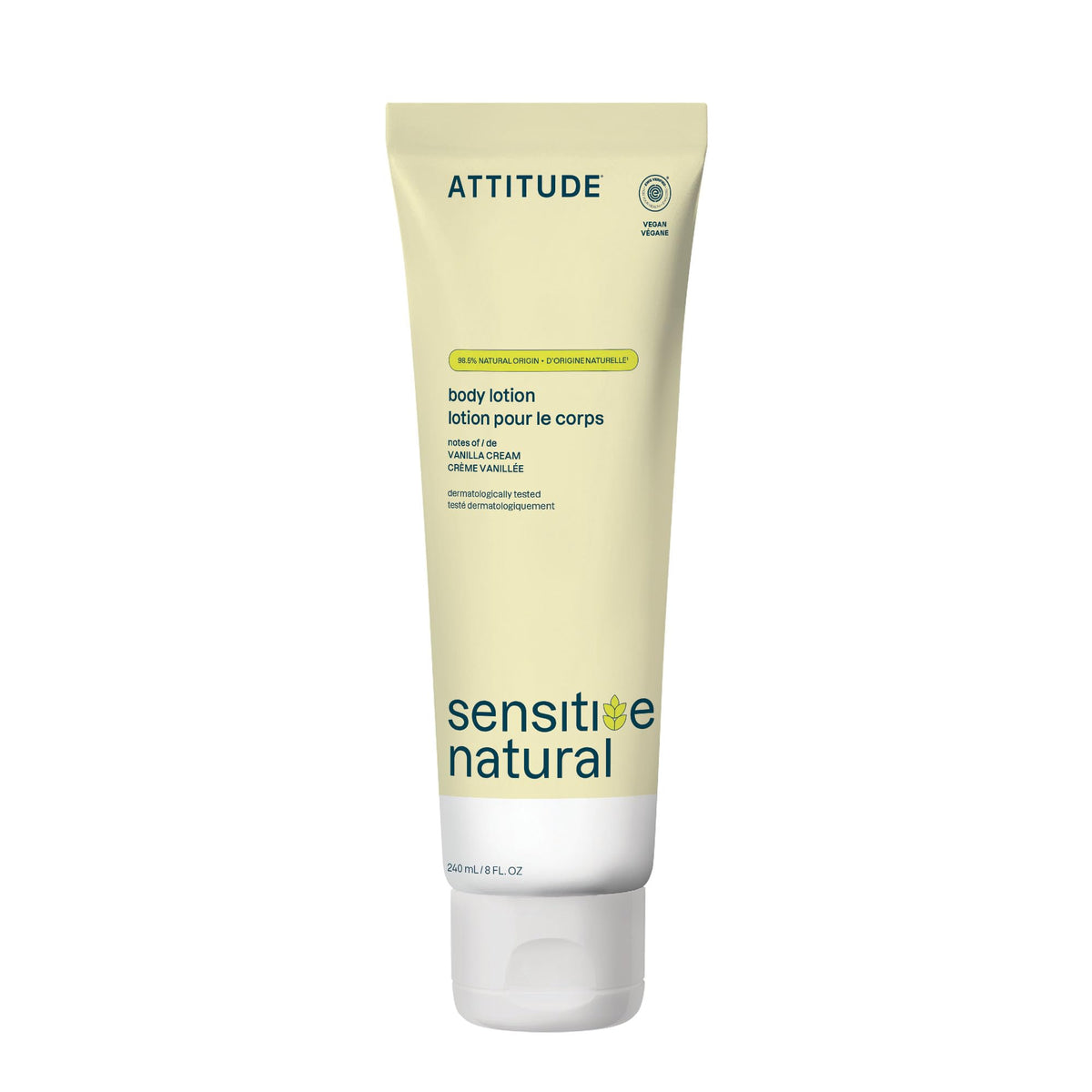ATTITUDE front bottle view showing label and vanilla cream scent benefit