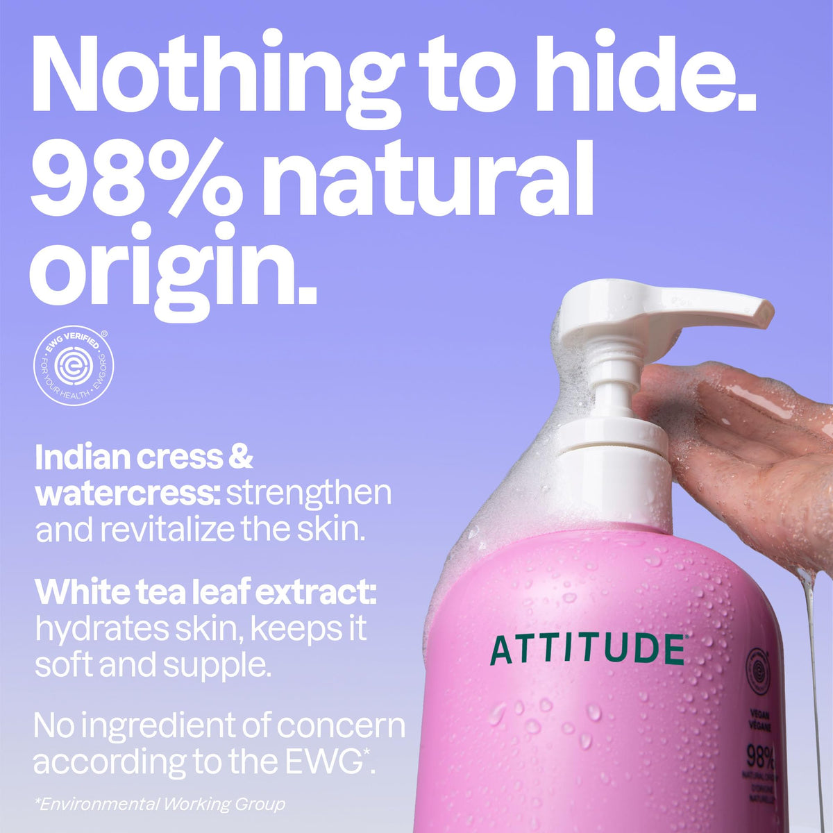 ATTITUDE bottle label highlighting recyclable HDPE packaging benefits