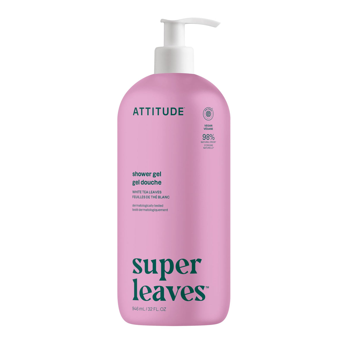 ATTITUDE front packaging of 32oz shower gel showing product and scent benefits