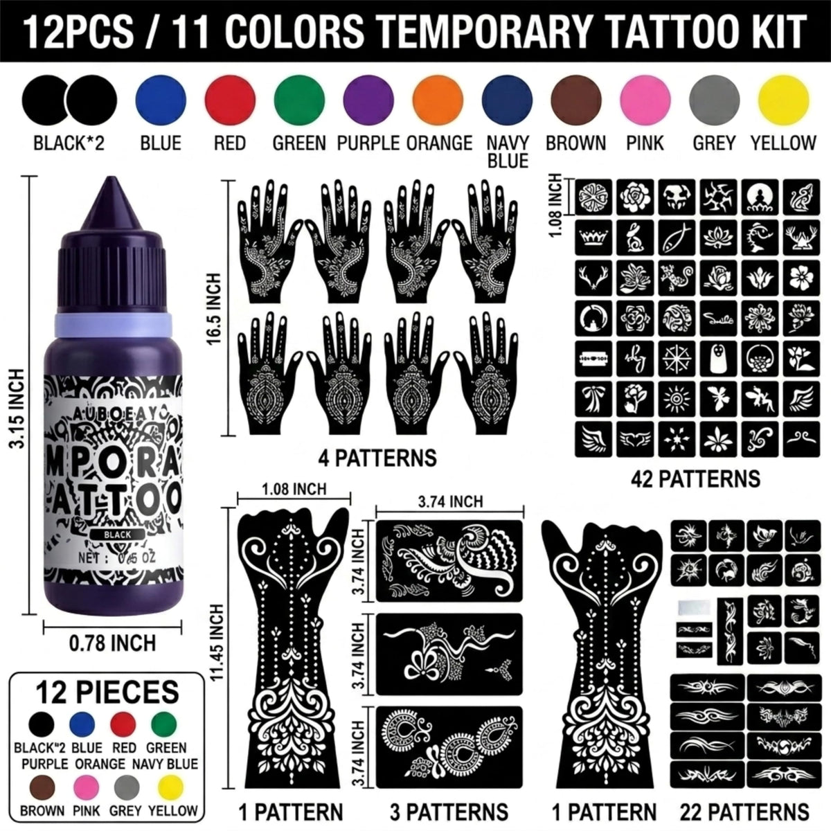 AUBOEAY ink bottles array displaying 12 colors for creative designs