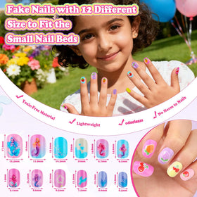 Audab child applying press-on nails with an adult showing fun, supervised use